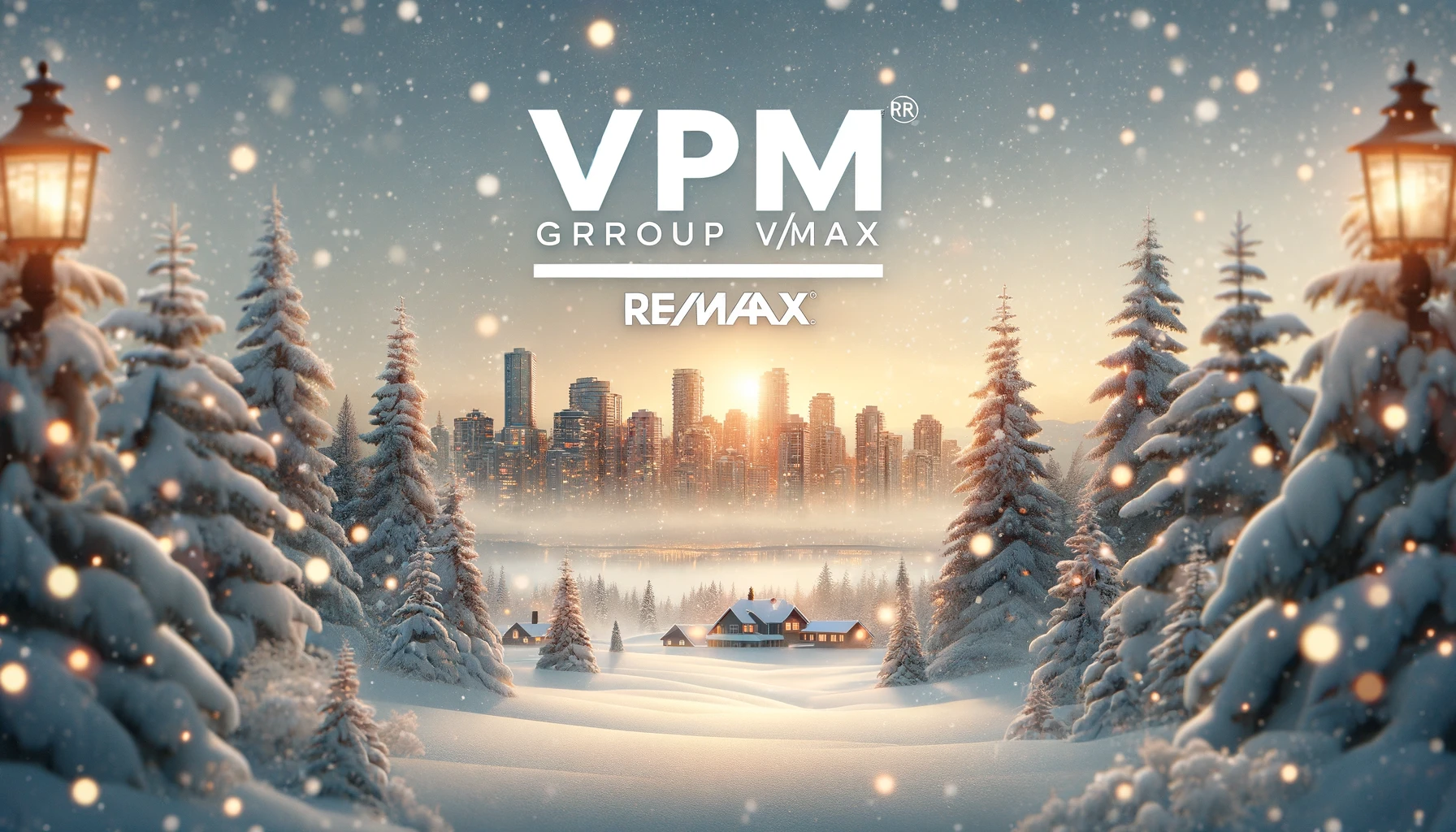 Snow-covered Vancouver landscape with VPM Group RE/MAX branding, illustrating winter home protection